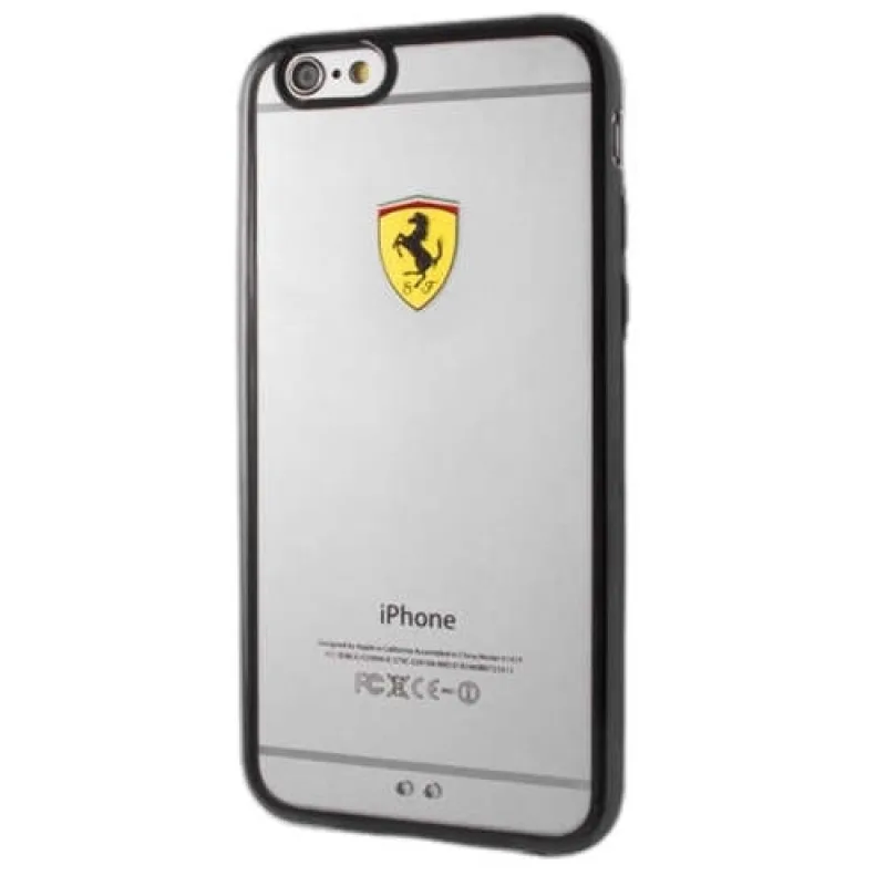 Tvrdé puzdro Ferrari FEHCP6BK závodný štít na iPhone 6/6S transparentný čierny