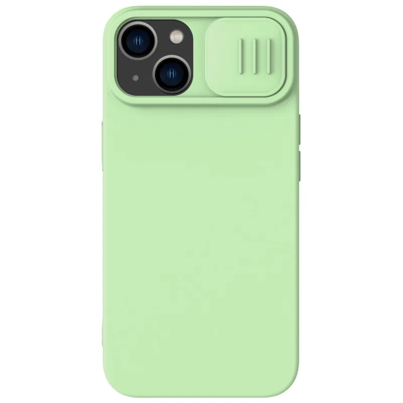 Magnetické silikónové puzdro Nillkin CamShield iPhone 14 Plus Magnetický MagSafe kryt s ochranou fotoaparátu zelený