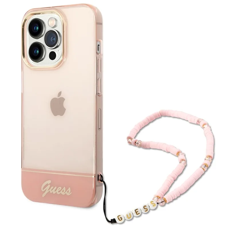 Guess GUHCP14XHGCOHP iPhone 14 Pro Max 6,7" ružovo-ružové pevné puzdro Translucent Pearl Strap