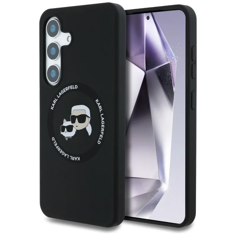 Silikónové puzdro Karl Lagerfeld Double Heads And Circle MagSafe na Samsung Galaxy S25 Plus čierne