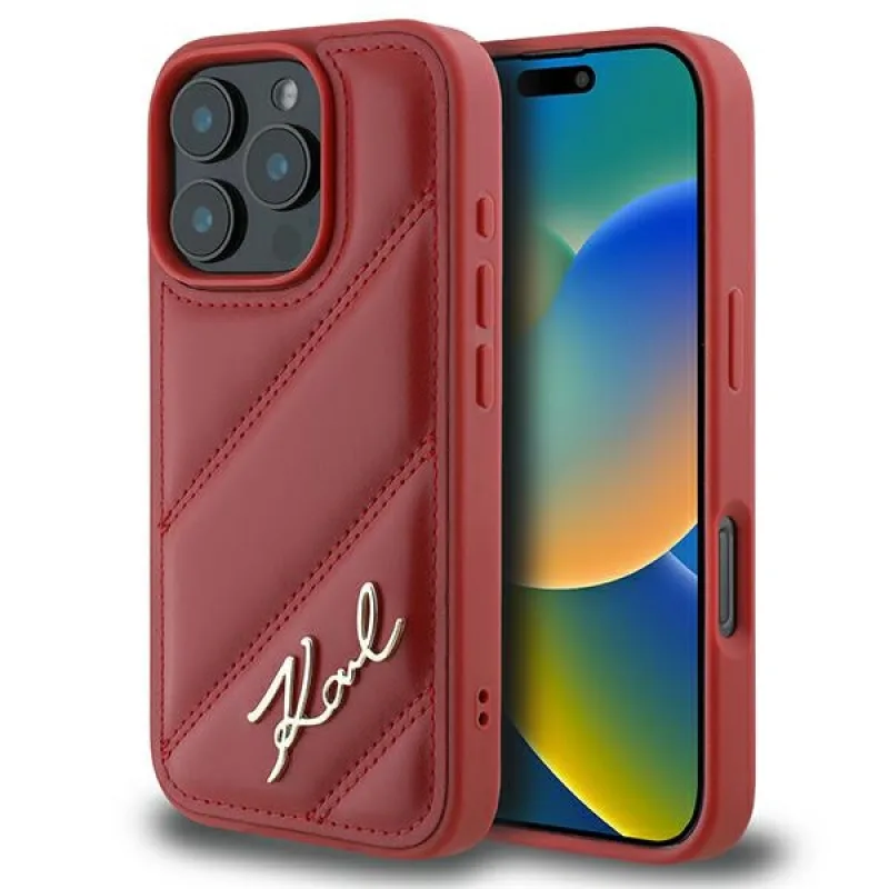 Obal Karl Lagerfeld Quilted Signature iPhone 16 Pro – červený