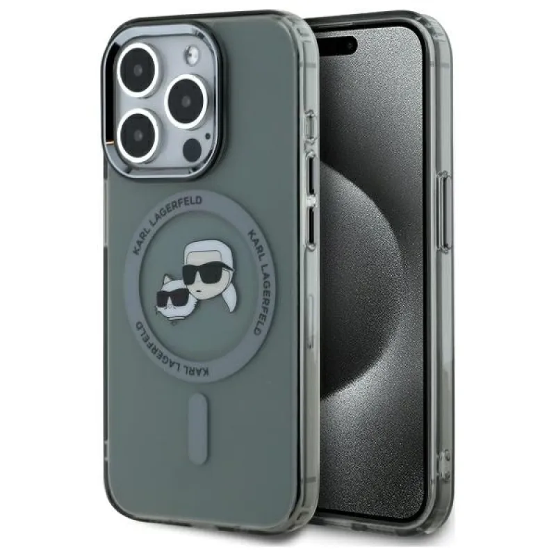 Karl Lagerfeld KLHMP15XHLSKCK iPhone 15 Pro Max 6,7" čierne/čierne pevné puzdro IML Metal Karl&Choupette Head MagSafe
