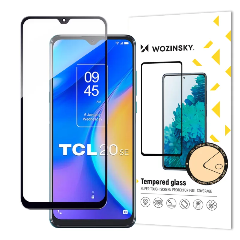 Wozinsky celoplošné tvrdené sklo tvrdené sklo pre TCL 20 SE 9H na celú obrazovku s čiernym rámom