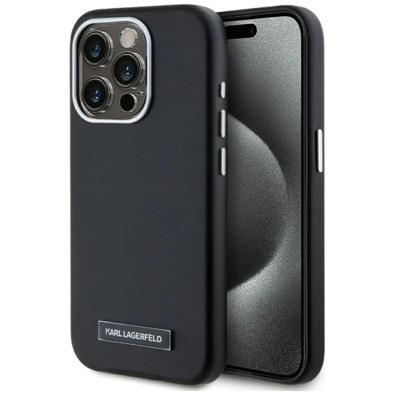Kryt Karl Lagerfeld FW Metal Plate MagSafe iPhone 15 Pro – čierny