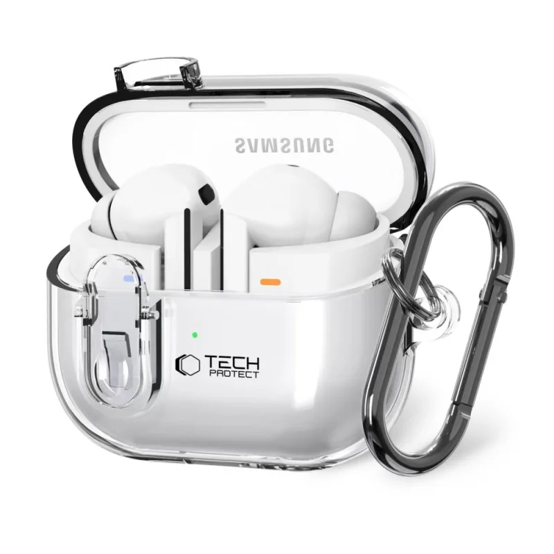 Puzdro Tech-Protect FlexAir s karabínou pre Samsung Galaxy Buds 3 / 3 Pro – priehľadné