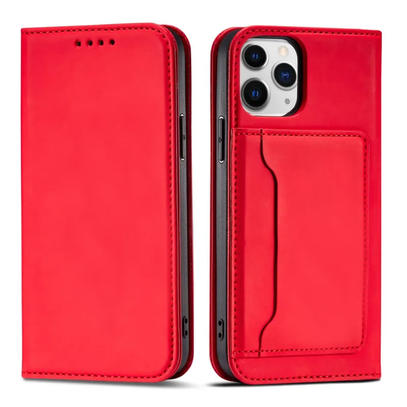 Puzdro na magnetickú kartu pre iPhone 12 Pro Max Pouch Card Wallet Card Holder Red