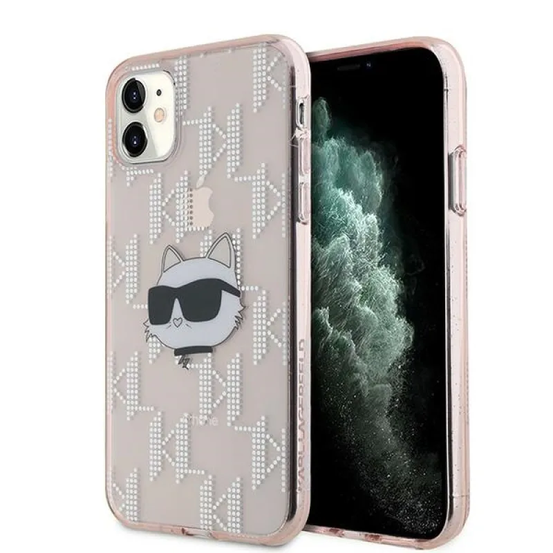 Puzdro Karl Lagerfeld IML Choupette Head & Monogram pre iPhone 11 / Xr - ružové