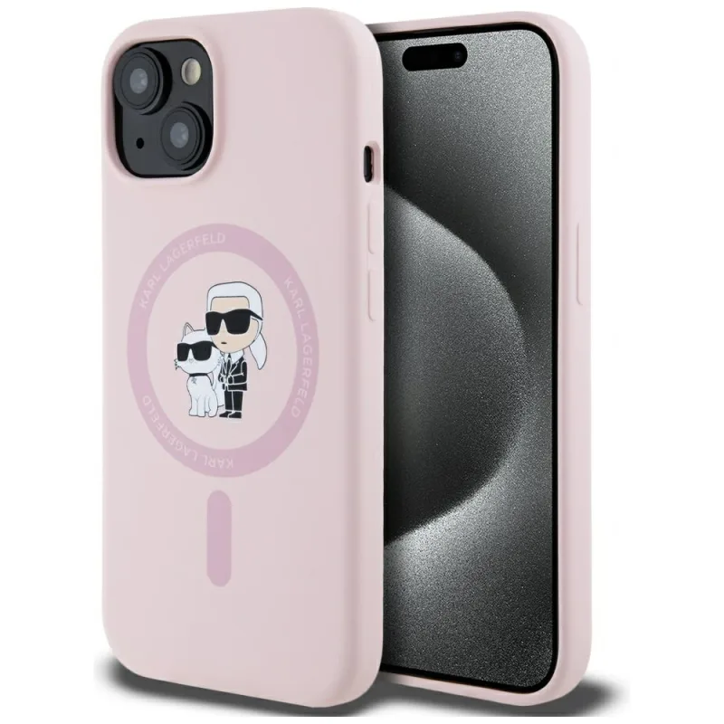 Karl Lagerfeld silikónové puzdro Karl&Choupette MagSafe iPhone 15 – ružové