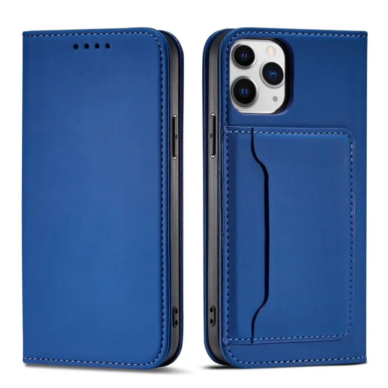 Magnet Card Case pre iPhone 12 obal na karty peňaženka stojan na karty modrý