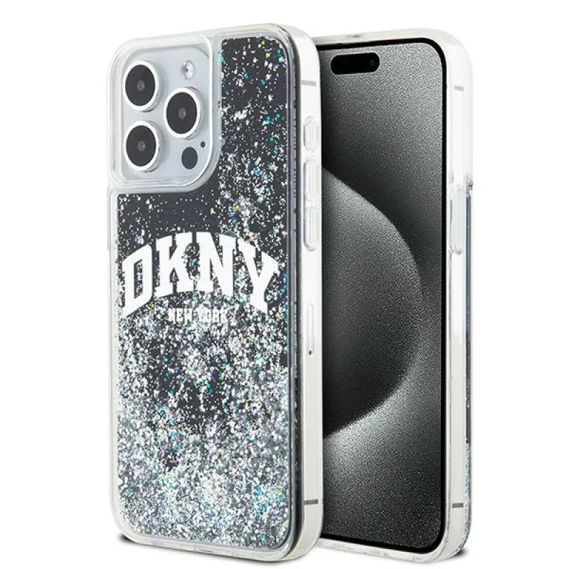 Puzdro DKNY Liquid Glitter Big Logo iPhone 13 Pro Max – čierne