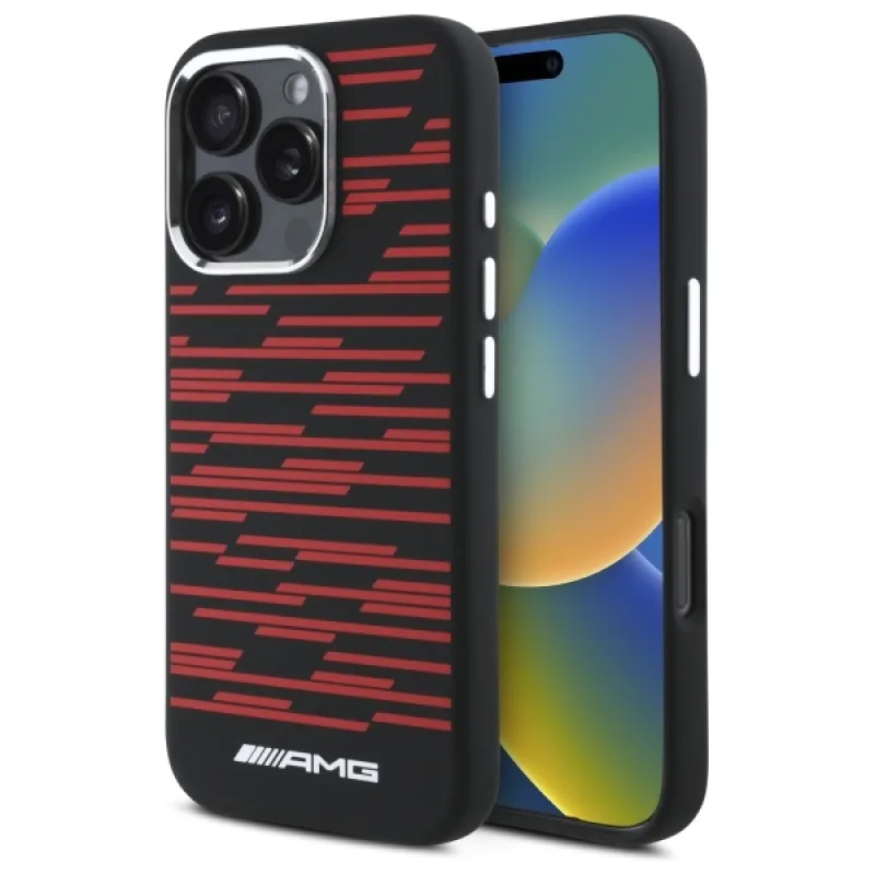 Puzdro AMG Silicone Graphics MagSafe pre iPhone 16 Pro Max – čierne