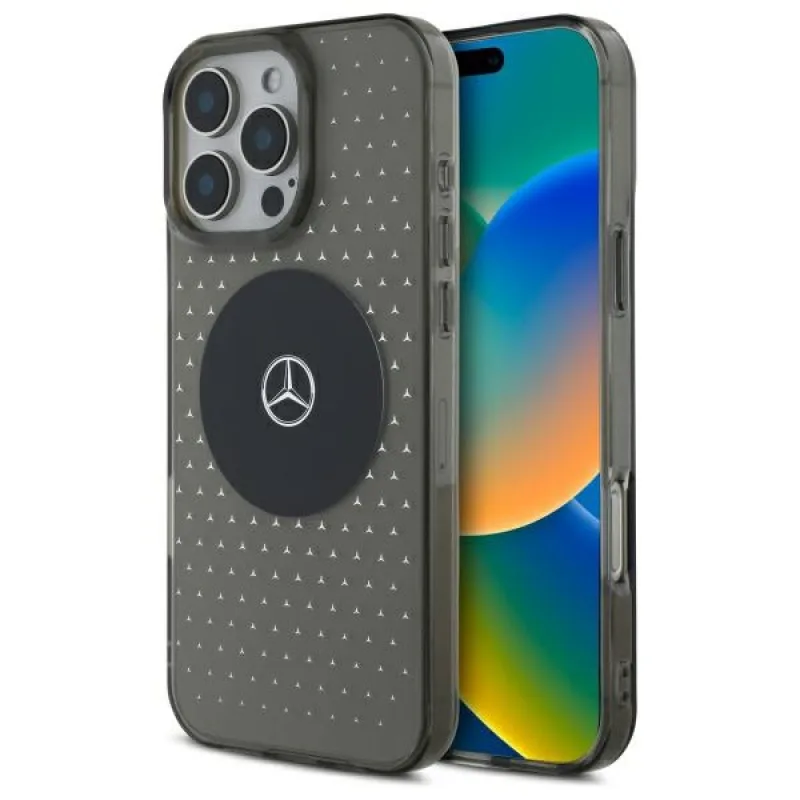 Puzdro Mercedes MB so vzorom hviezdy pre iPhone 16 Pro - čierne