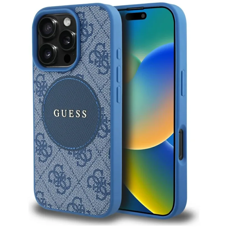 Guess 4G Circle Classic Logo MagSafe puzdro pre iPhone 16 Pro Max - modré
