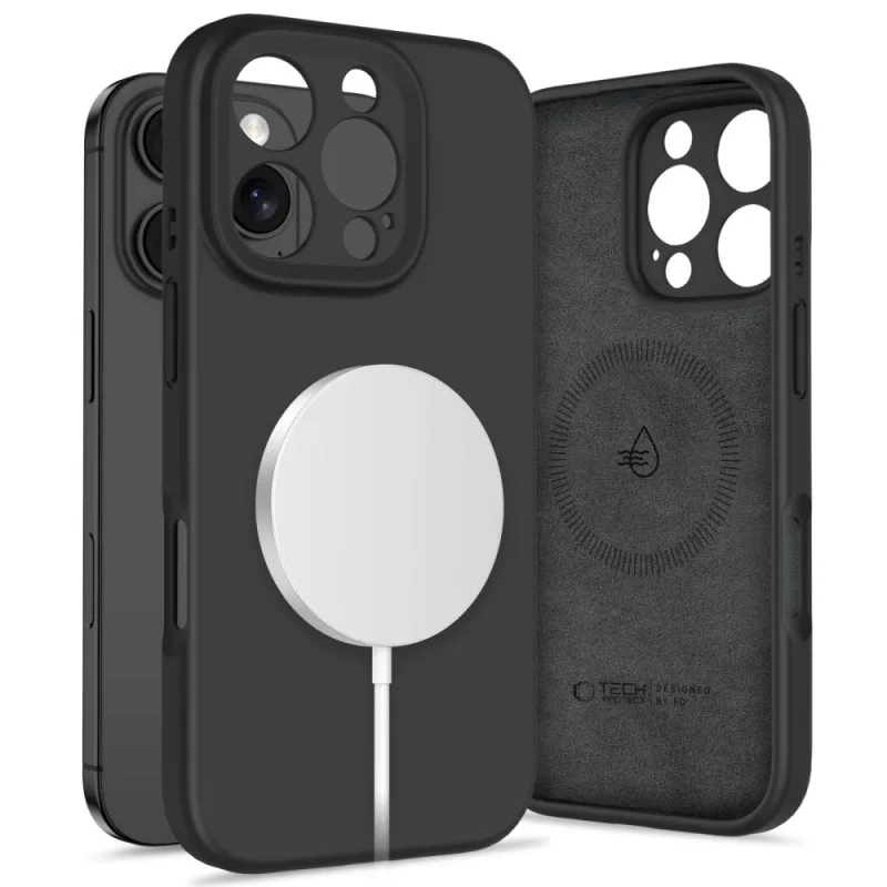 Tekuté silikónové puzdro MagSafe Tech-Protect pre iPhone 16 Pro – čierne
