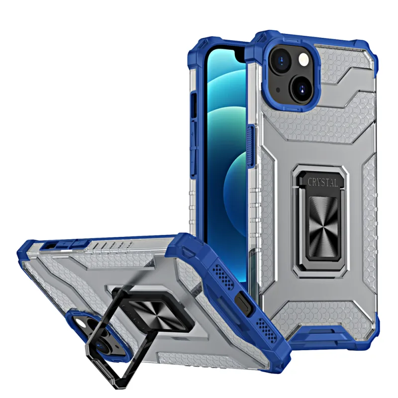 Crystal Ring Case Kickstand Tough Rugged Cover pre iPhone 13 mini modrý