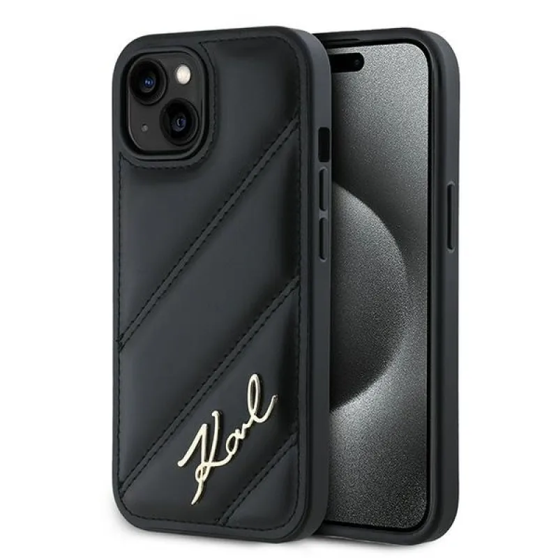Puzdro Karl Lagerfeld Diagonal Quilted Script pre iPhone 15 / 14 / 13 - čierne