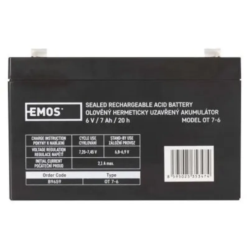 EMOS Bezúdržbový olovený akumulátor 6V/7Ah, faston 4,7 mm