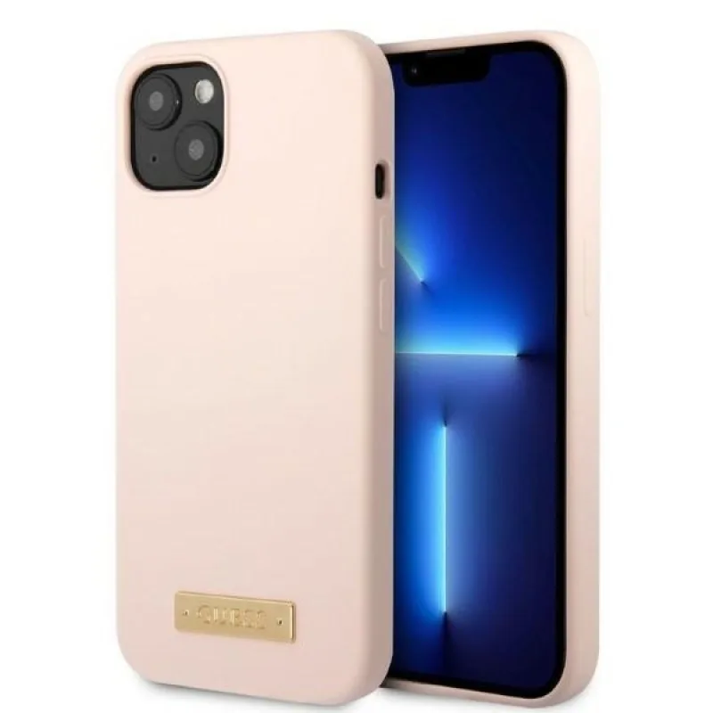 Guess GUHMP13MSBPLP iPhone 13 6,1" ružovo-ružové pevné puzdro Silicone Logo Plate MagSafe