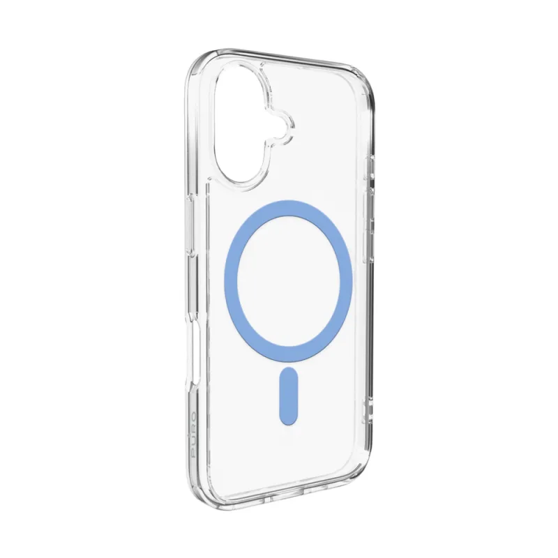 Puzdro Puro Lite Mag TPU+PC kompatibilné s MagSafe pre iPhone 17 – priehľadné s modrým krúžkom