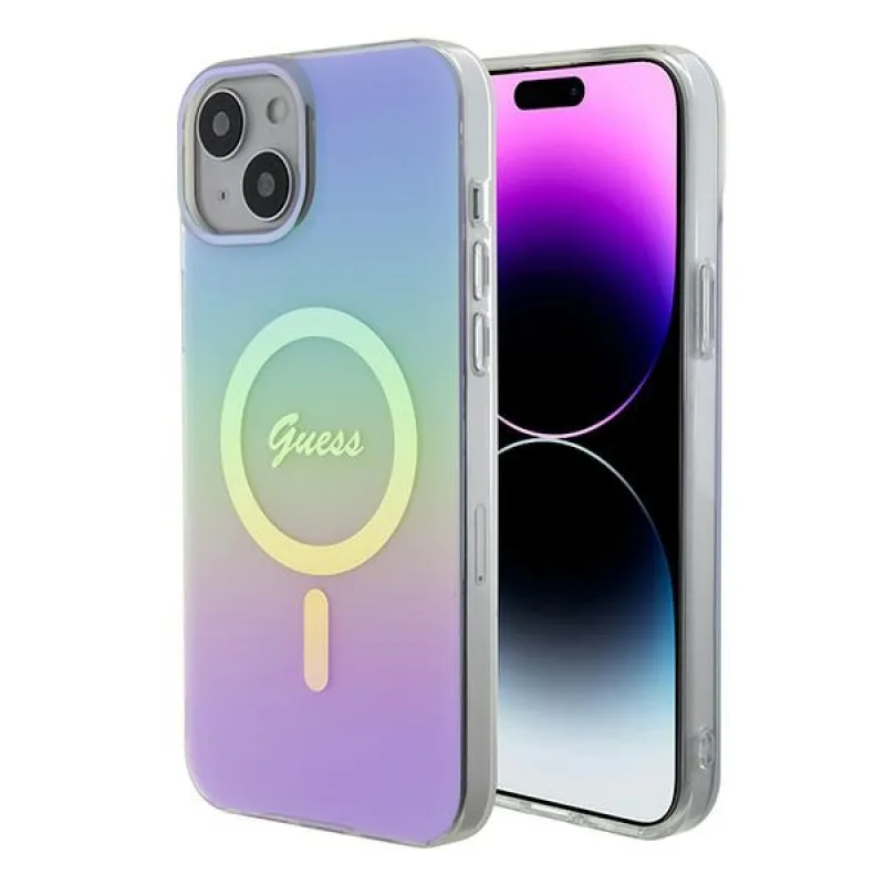 Guess IML Iridescent MagSafe puzdro pre iPhone 15 Plus - fialové