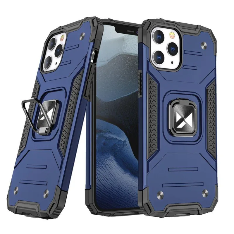 Puzdro Wozinsky Ring Armor pre iPhone 14 Pro pancierový kryt magnetický držiak kruhový modrý