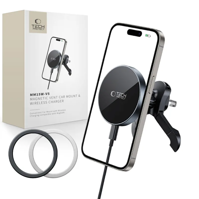 Magnetický držiak vzduchového ventilu do auta Tech-Protect mm15W-V5 MagSafe – čierny