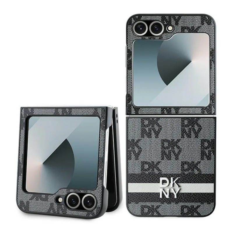 Puzdro DKNY Checkered Pattern Printed Stripes pre Samsung Galaxy Z Flip 6 - čierne