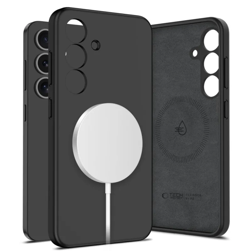 Tekuté silikónové puzdro MagSafe Tech-Protect pre Samsung Galaxy S25 – čierne