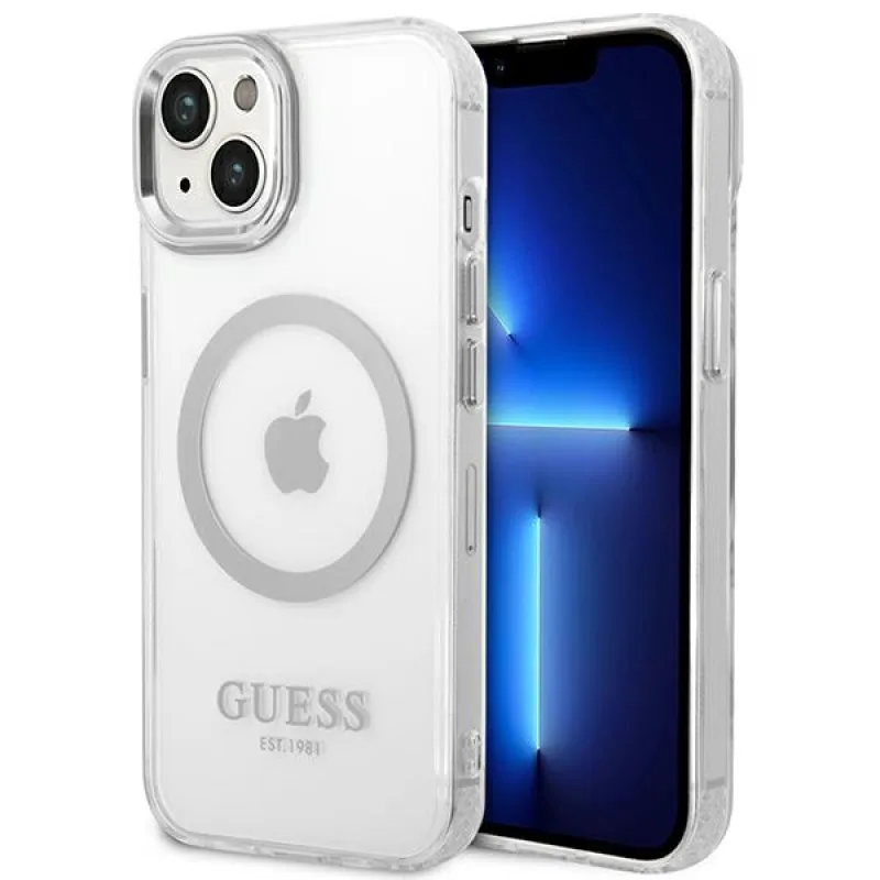 Guess GUHMP14MHTRMS iPhone 14 Plus 6,7" strieborno-strieborné pevné puzdro Metal Outline Magsafe