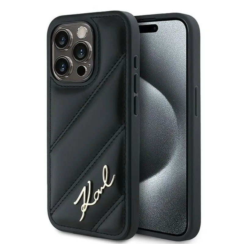 Obal Karl Lagerfeld Diagonal Quilted Script pre iPhone 13 Pro / 13 - čierny
