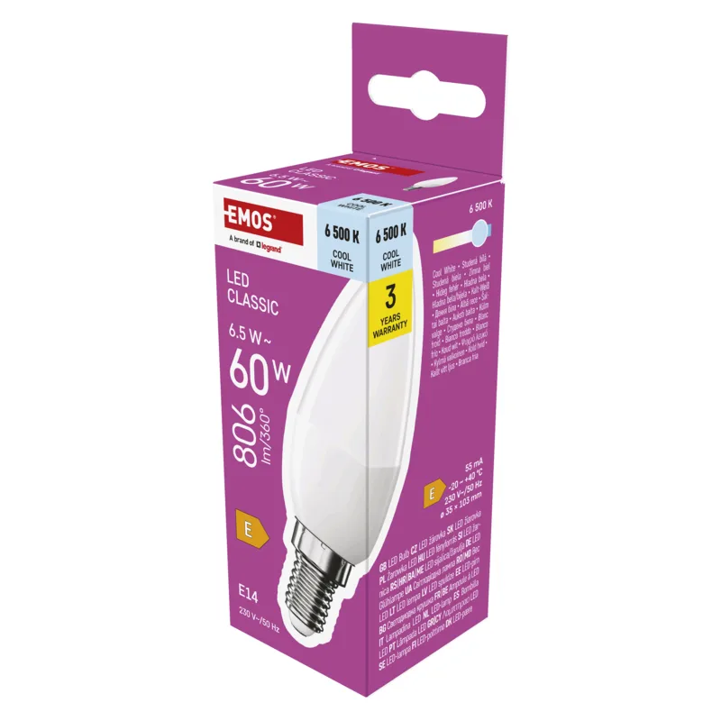 EMOS LED CLS CANDLE 6, 5 W (60 W) 806lm E14 CW 1525731111