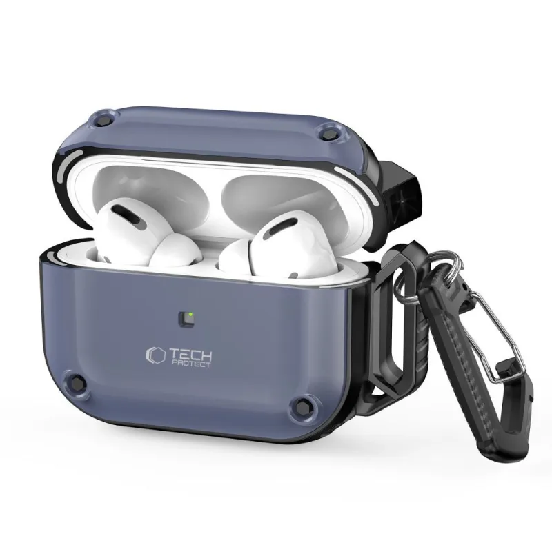 Púzdro Tech-Protect Rough Hook Case s karabínou pre Apple AirPods Pro 1/2 – modré