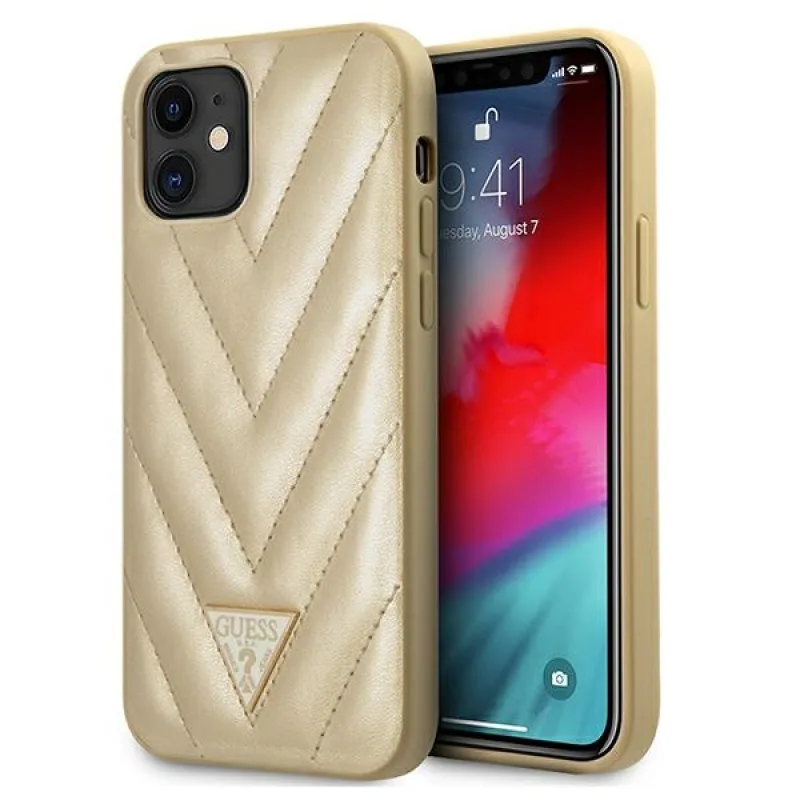Guess GUHCP12SPUVQTMLBE iPhone 12 mini 5,4" zlaté/zlaté pevné puzdro V-Quilted Collection