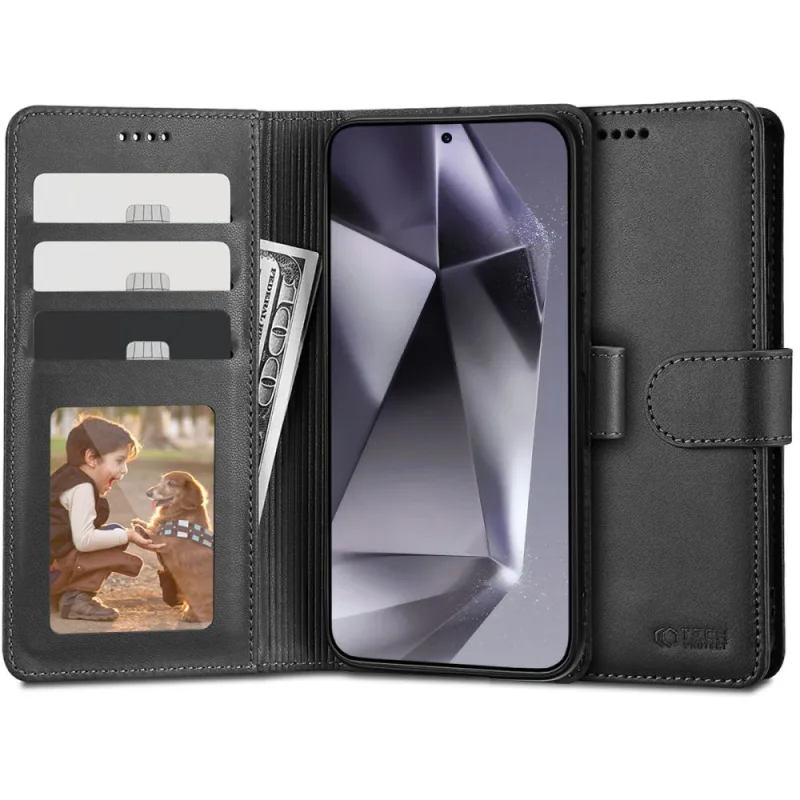 Peňaženkové puzdro Tech-Protect pre Samsung Galaxy S24 Ultra – čierne