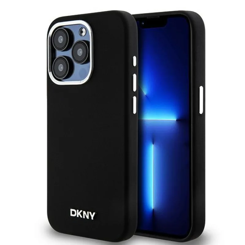 DKNY Liquid Silicone Small Metal Logo MagSafe obal pre iPhone 15 Pro - čierny