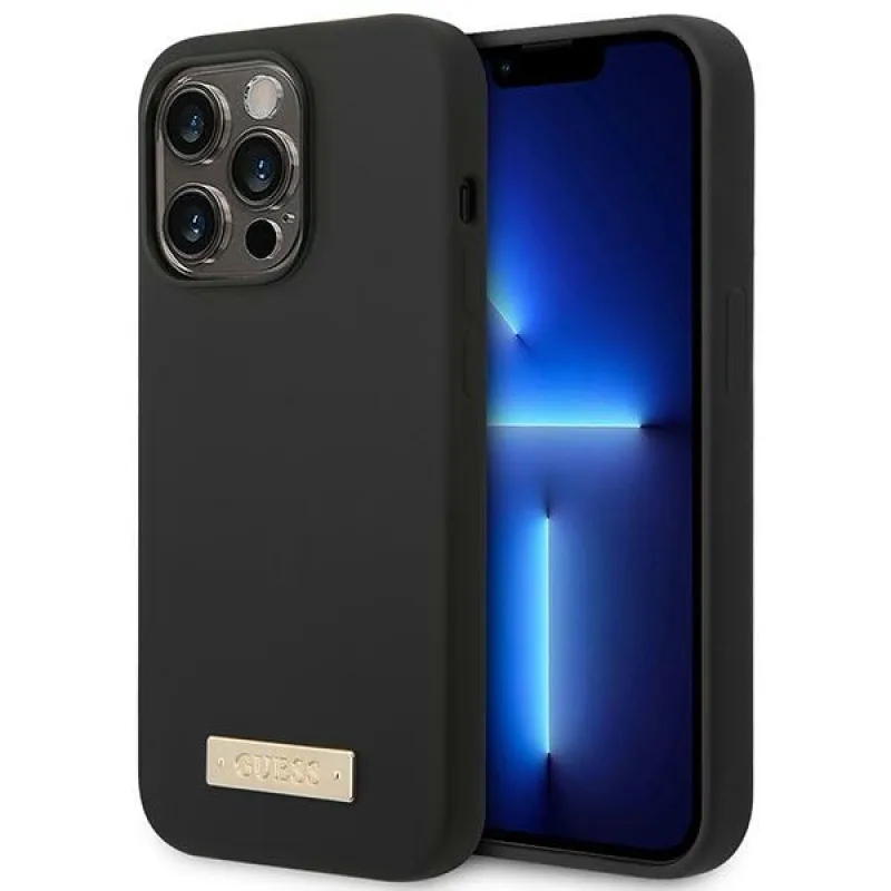 Guess GUHMP14XSBPLK iPhone 14 Pro Max 6,7" čierne/čierne pevné puzdro Silicone Logo Plate MagSafe