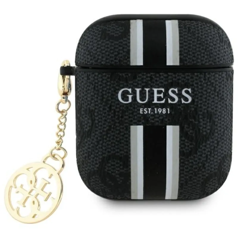 Guess GUA2P4RPSK AirPods 1/2 kryt čierny/čierny 4G Printed Stripes Charm