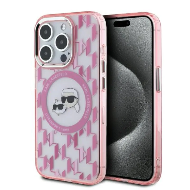Karl Lagerfeld IML Monogram Karl & Choupette Head MagSafe Case pre iPhone 15 Pro Max – ružový