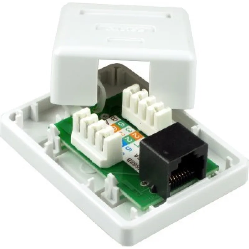 Zásuvka UTP 1x RJ45 Cat5E, duální svorkovnice, na omítku LXO-11-O