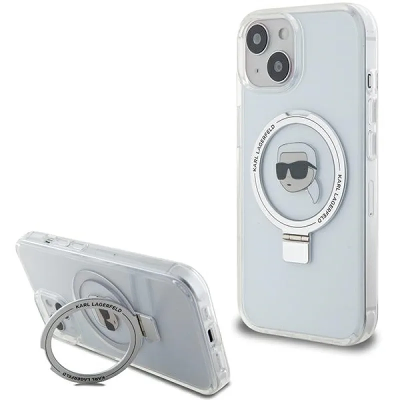 Karl Lagerfeld KLHMP15SHMRSKHH iPhone 15 6,1" bielo/biele pevné puzdro Ring Stand Karl Head MagSafe