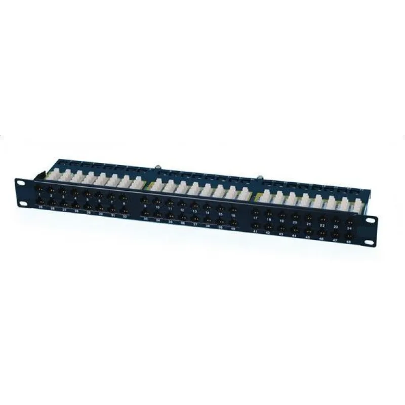 OXnet 19" patch panel 48port Cat5E, UTP, blok UNI 110, vyväz. lišta, 1U, čierny