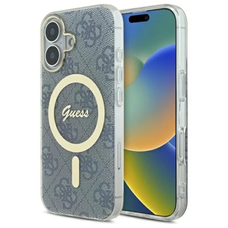 Puzdro Guess IML 4G MagSafe na iPhone 16 – modré