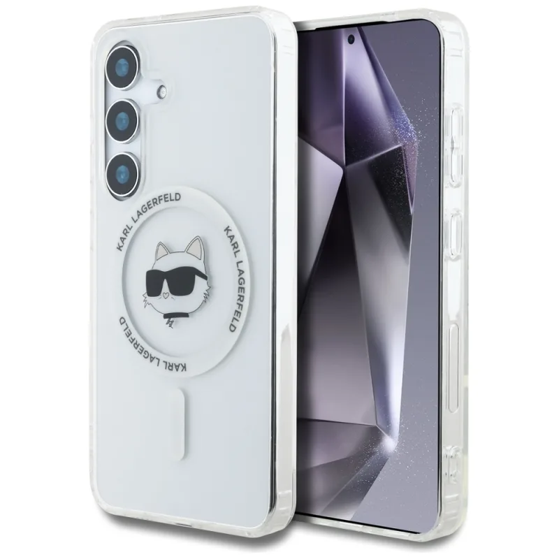 Puzdro Karl Lagerfeld Button Choupette Head Printed Logo MagSafe Samsung Galaxy S25 white