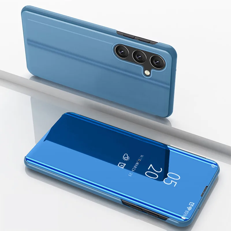 Priehľadné puzdro pre Samsung Galaxy S24 FE Kryt s flipom – modré