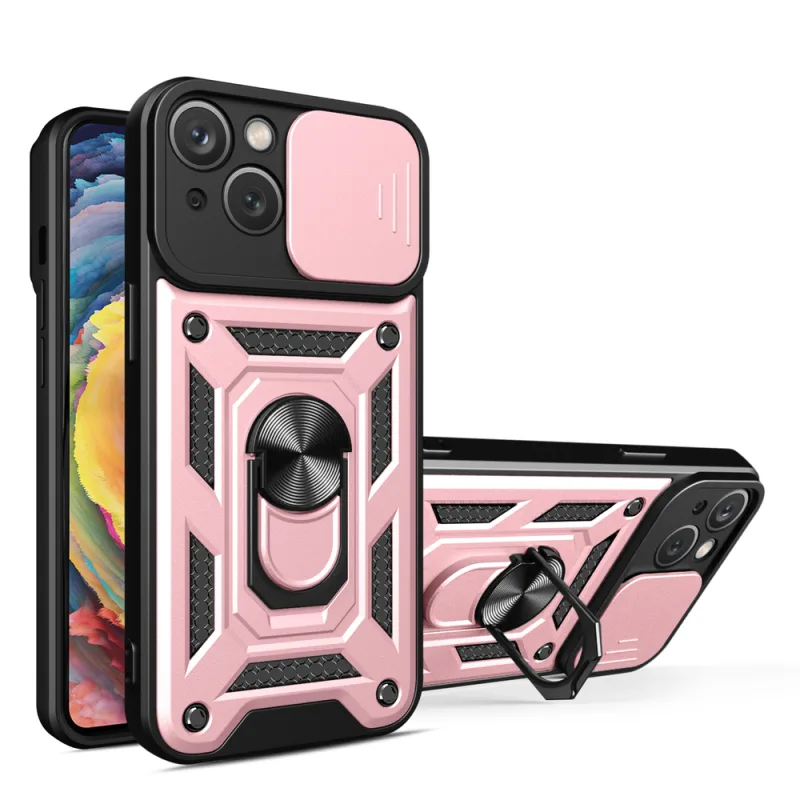 Kryt Hybrid Armor Camshield so stojanom a krytom fotoaparátu pre iPhone 15 Plus – ružový
