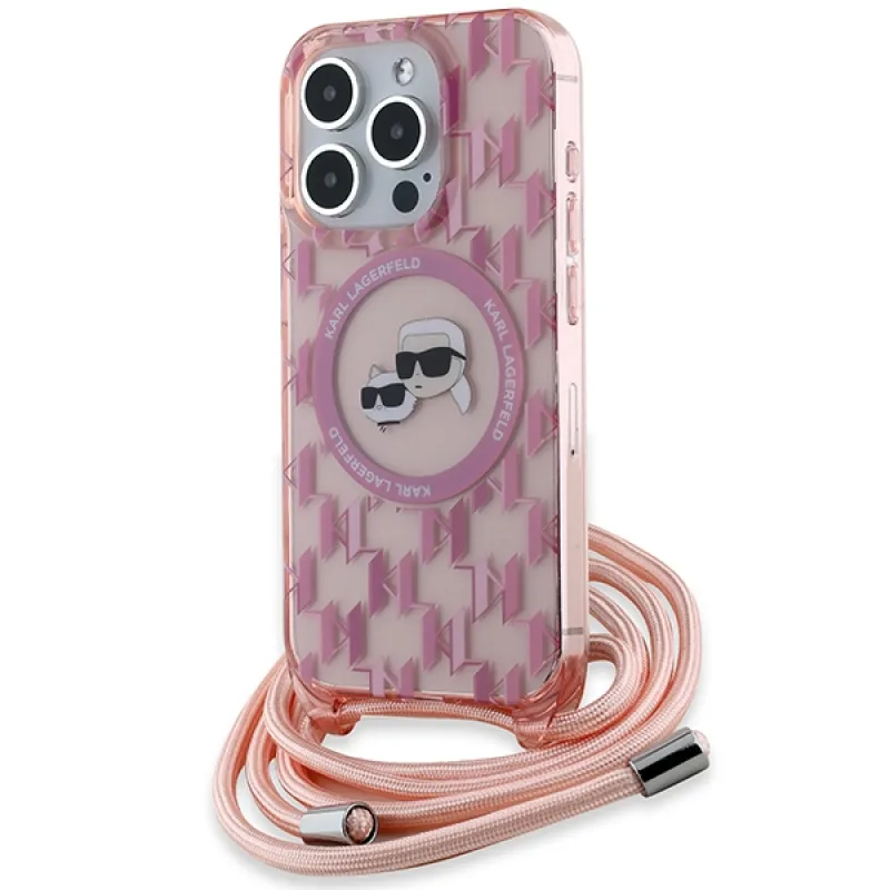 Karl Lagerfeld IML Crossbody Monogram Karl & Choupette Head MagSafe Case pre iPhone 15 Pro Max – ružový