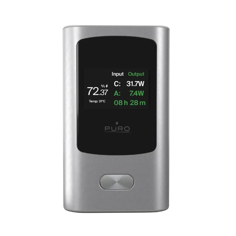 Puro 45W 10000mAh USB-A USB-C power banka s displejom – šedá