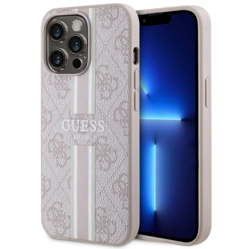 Guess GUHMP13LP4RPSP iPhone 13 Pro / 13 6,1" ružovo-ružové pevné puzdro 4G Printed Stripes MagSafe