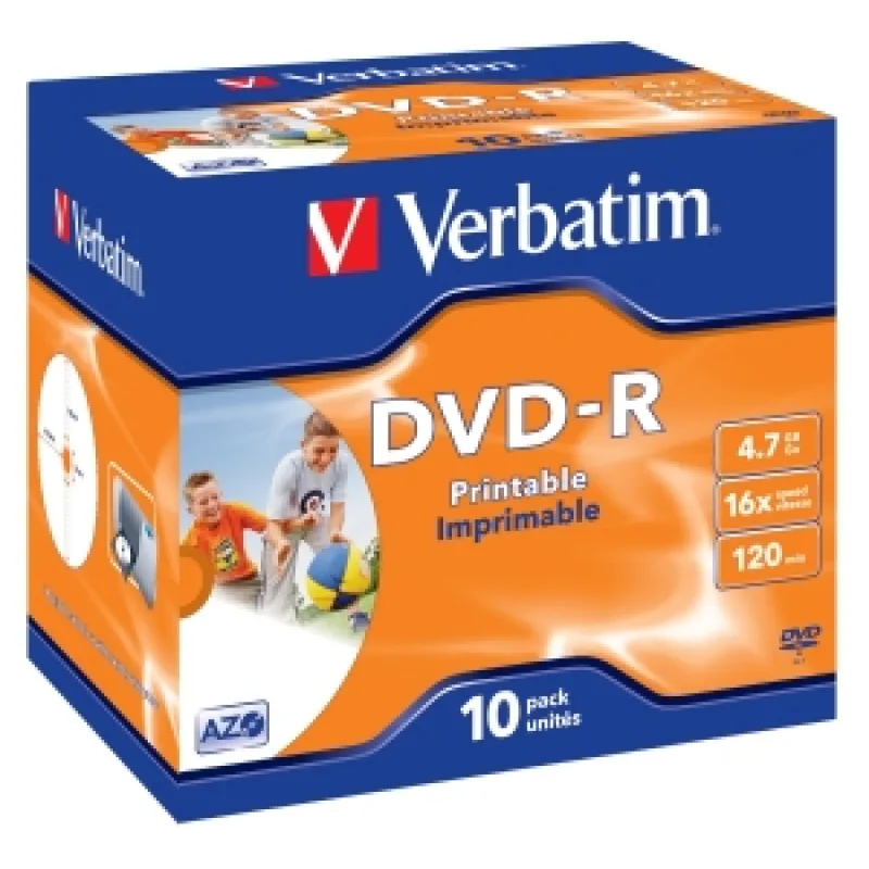 VERBATIM DVD-R (10-pack)Printable/ 16x/ 4.7GB/ Jewel 43521
