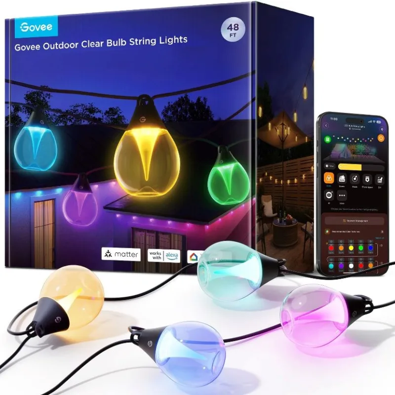BAZAR - Govee RGBICW Smart zahradní řetěz 15 žárovek Matter - Poškozený…